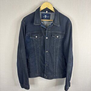 7 For All Mankind Denim Jacket Men Medium Trucker Dark Wash USA Made